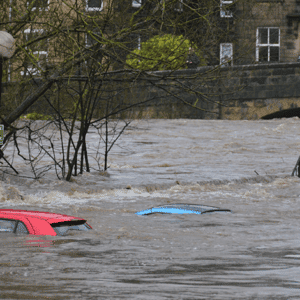 Cars underwater during flood