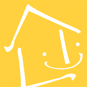 Smiling character on house