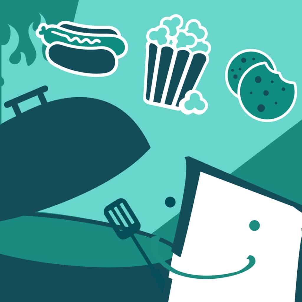 Barbecue foods and utensils with heading "Get Your Free Mint Plant! and Growing Together"